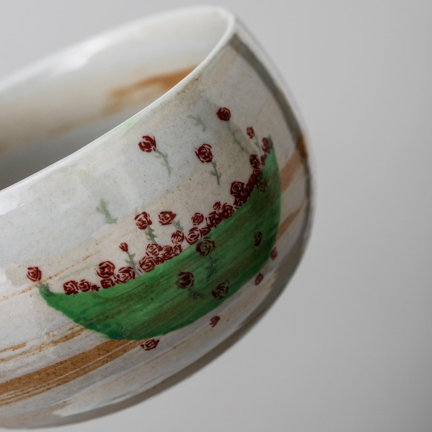 Hand Painted Rose Boat Matcha Bowl with Spout Flower Matcha Ceremony Set Gift for Her