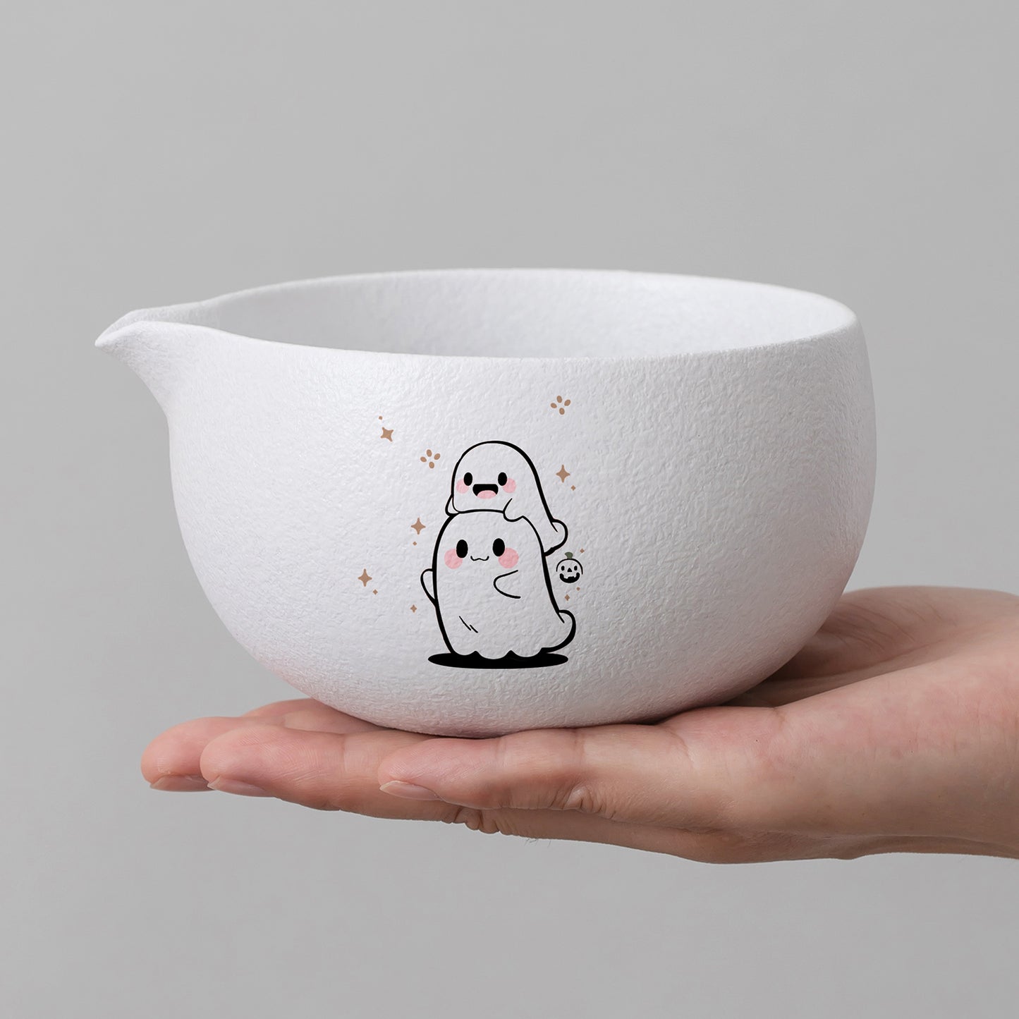 Hand Painted Cute Funny Ghost Matcha Kit with Spout Matcha Ceremony Set Halloween Gift