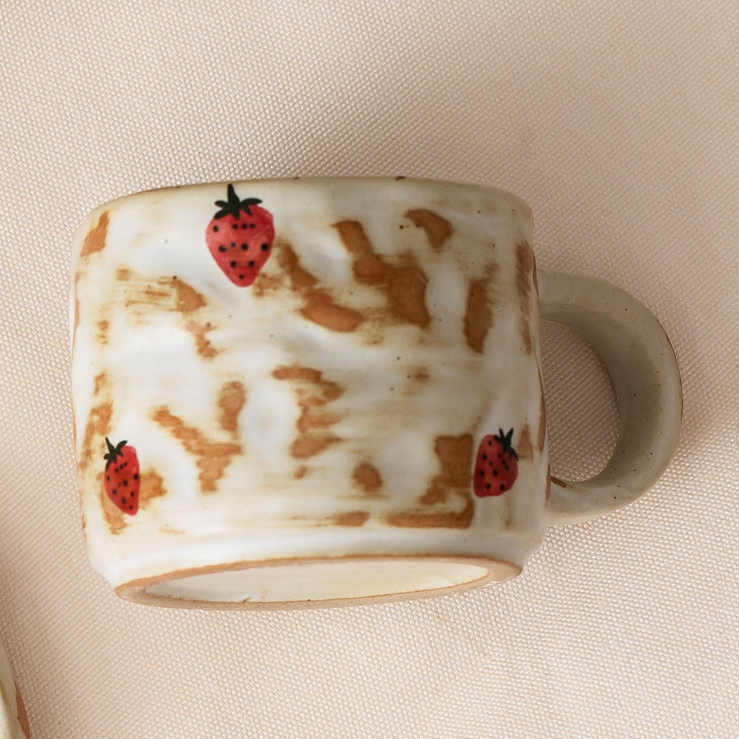 Hand Painted Strawberry Ceramic Coffee Cup & Saucer