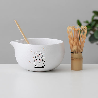 Hand Painted Cute Funny Ghost Matcha Kit with Spout Matcha Ceremony Set Halloween Gift