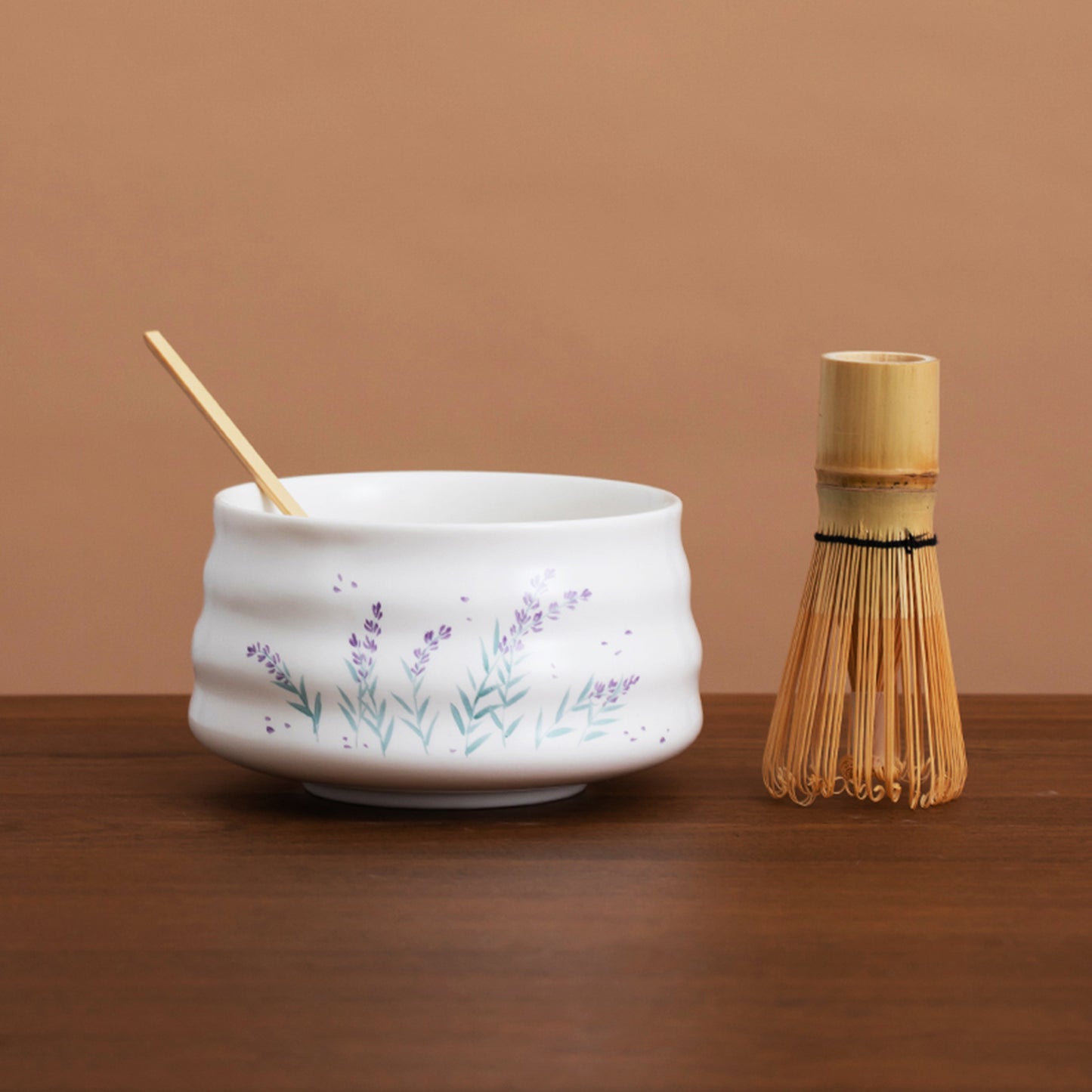 Matcha Set Hand-painted Lavender Matcha Bowl and Chasen Holde And With Bamboo Whisk Bamboo Scoop