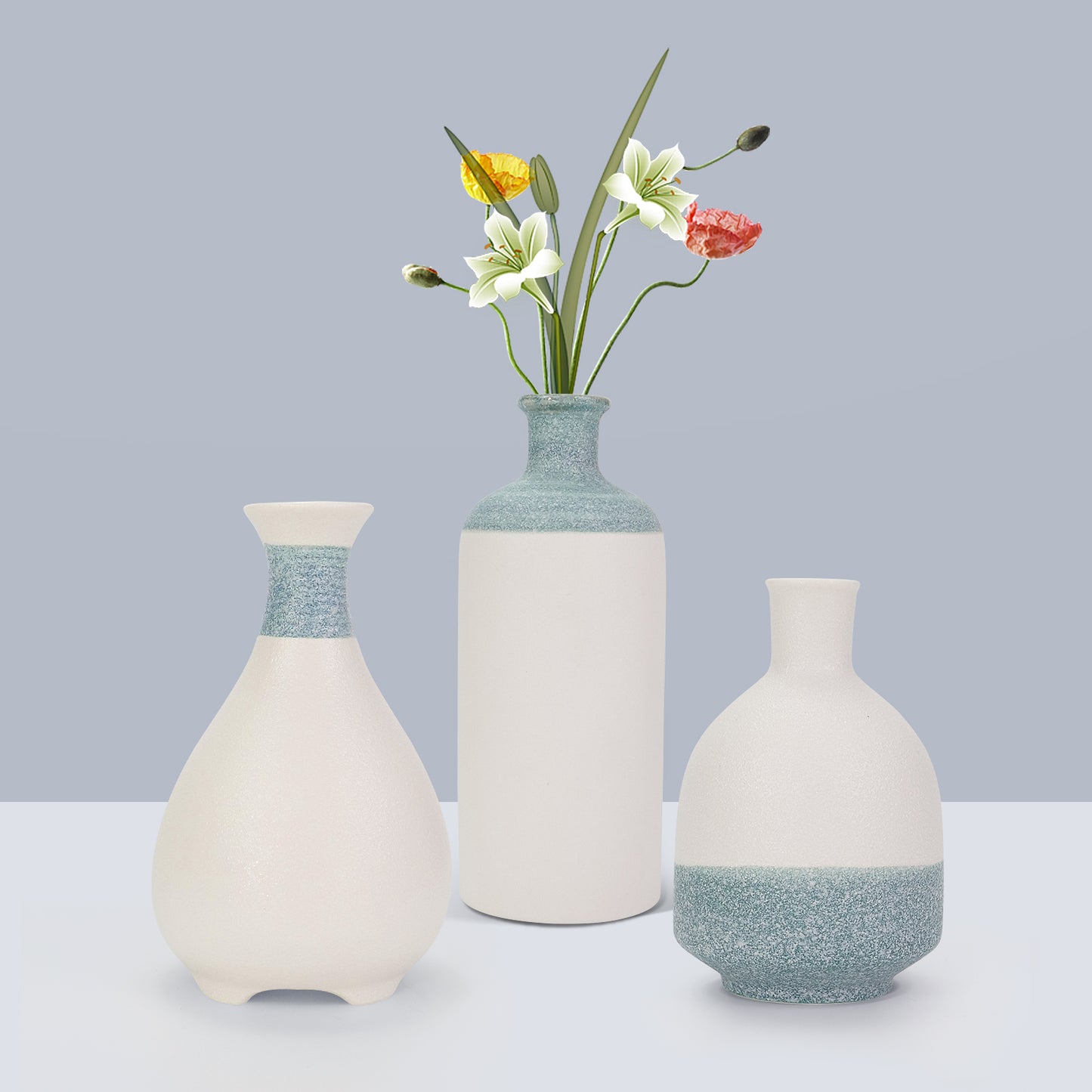 Ceramic Vase Set - 3 Small Vases, Rustic Home Décor, Modern Farmhouse, Ideal Shelf Décor, Table Décor, Bookshelf, Mantle, Entryway