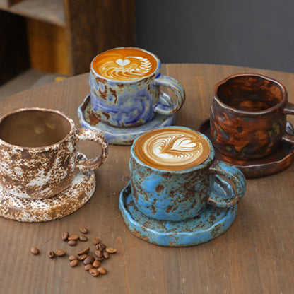 Ceramic Hand drawn vintage Coffee Cup Teacup with plate