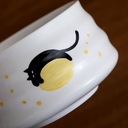 Hand-painted Black Playful Cat Matcha Bowl and Chasen Holder With Bamboo Whisk Bamboo Scoop