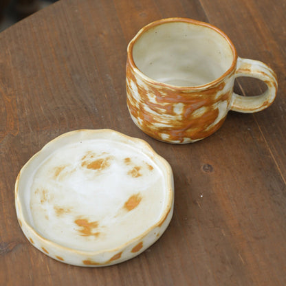 Ceramic Hand drawn vintage Coffee Cup Teacup with plate