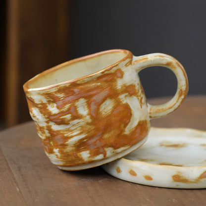 Ceramic Hand drawn vintage Coffee Cup Teacup with plate