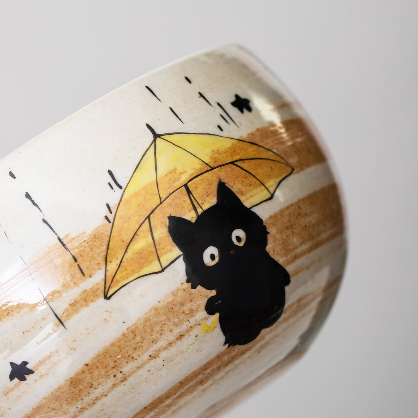 Hand Painted Cute Black Cat Matcha Gift Set, Umbrella Cat Matcha Bowl Set with Spout, Gift Ideas