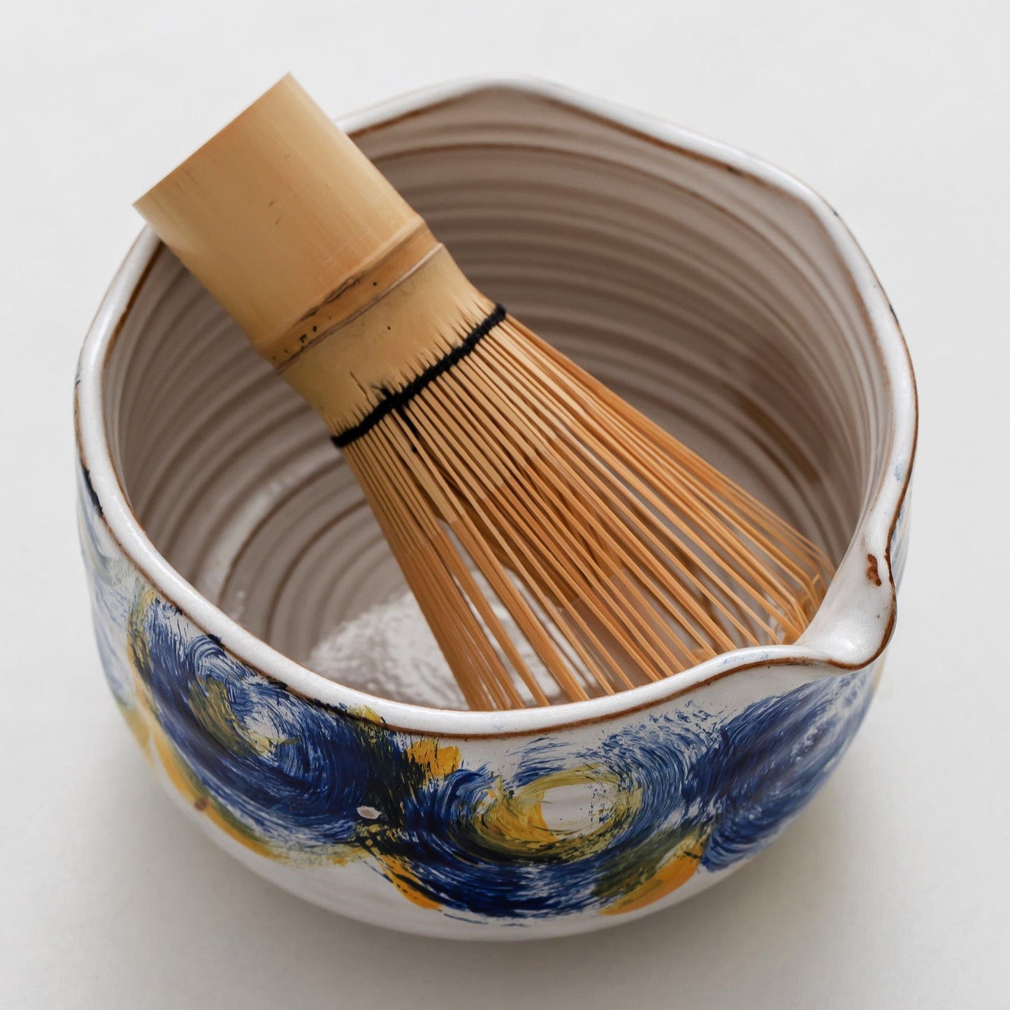 Hand Painted abstract starry sky Ceramic Matcha Set Bowl with Bamboo Whisk and Chasen Holder Japanese Matcha Set