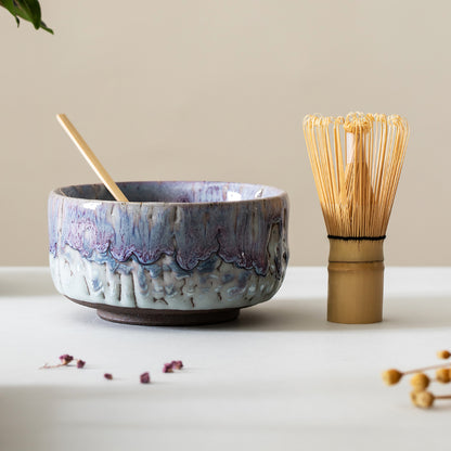 Handmade Pottery Purple Natural Glaze Matcha Bowl Set of 4, Matcha Gift Set, Personalized Gifts