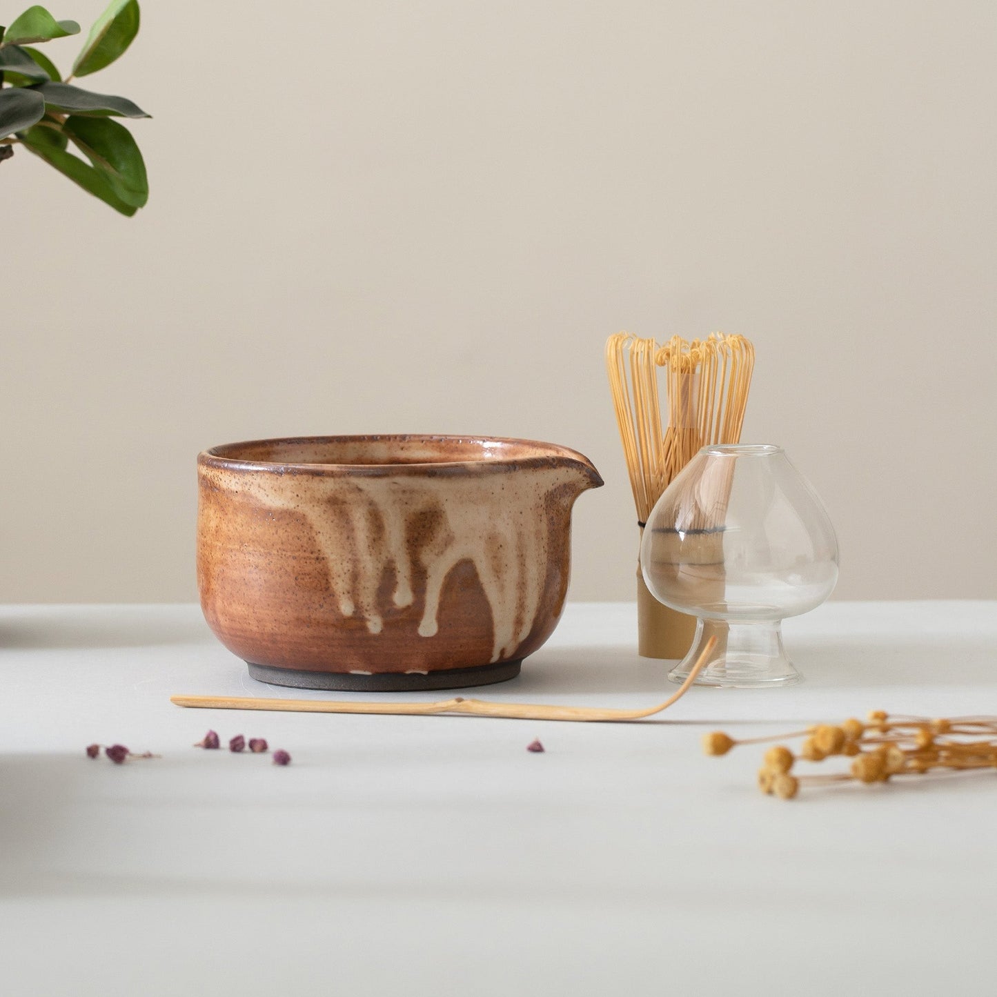 Handmade Vintage Brown Matcha Set Japanese Tea Set, Matcha Bowl Set with Spout Set of 4, Personalized Gifts