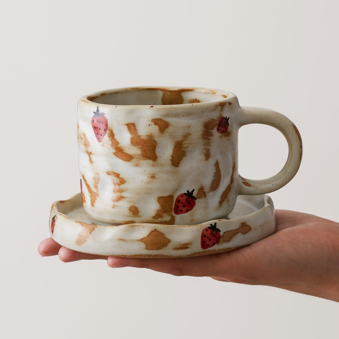 Hand Painted Strawberry Ceramic Coffee Cup & Saucer