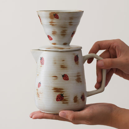 Hand Painted Strawberry Ceramic Coffee Dripper Set