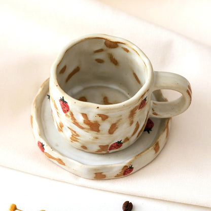 Hand Painted Strawberry Ceramic Coffee Cup & Saucer