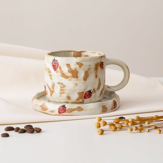 Hand Painted Strawberry Ceramic Coffee Cup & Saucer