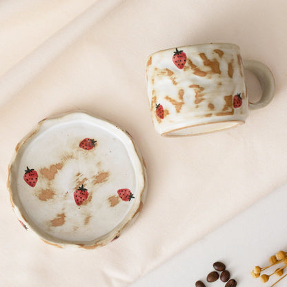 Hand Painted Strawberry Ceramic Coffee Cup & Saucer