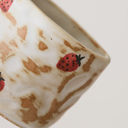 Hand Painted Strawberry Ceramic Coffee Cup & Saucer