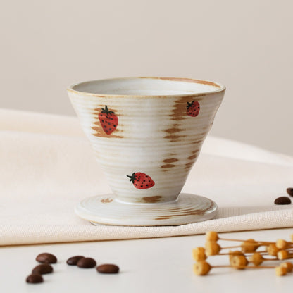 Hand Painted Strawberry Ceramic Coffee Dripper Set