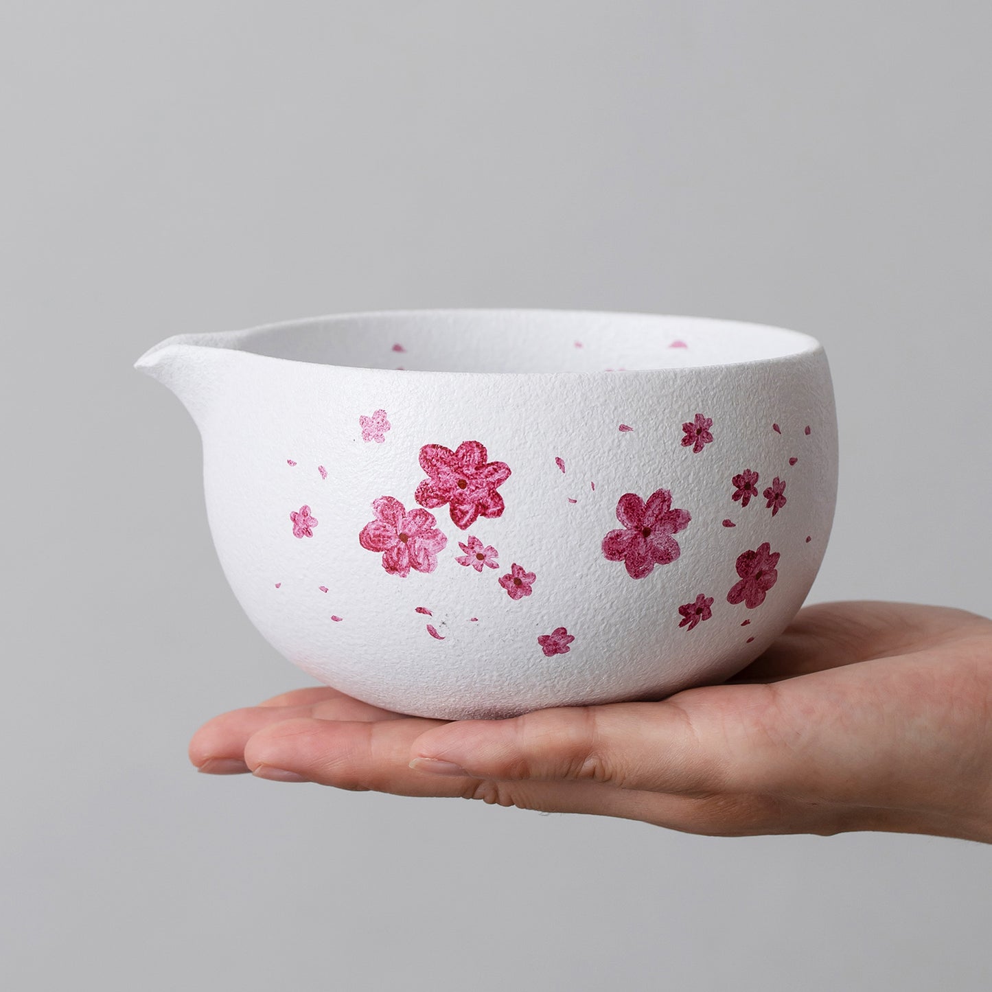 Hand Painted Cherry Blossom Ceramic Sakura Matcha Bowl with Spout Matcha Ceremony Set