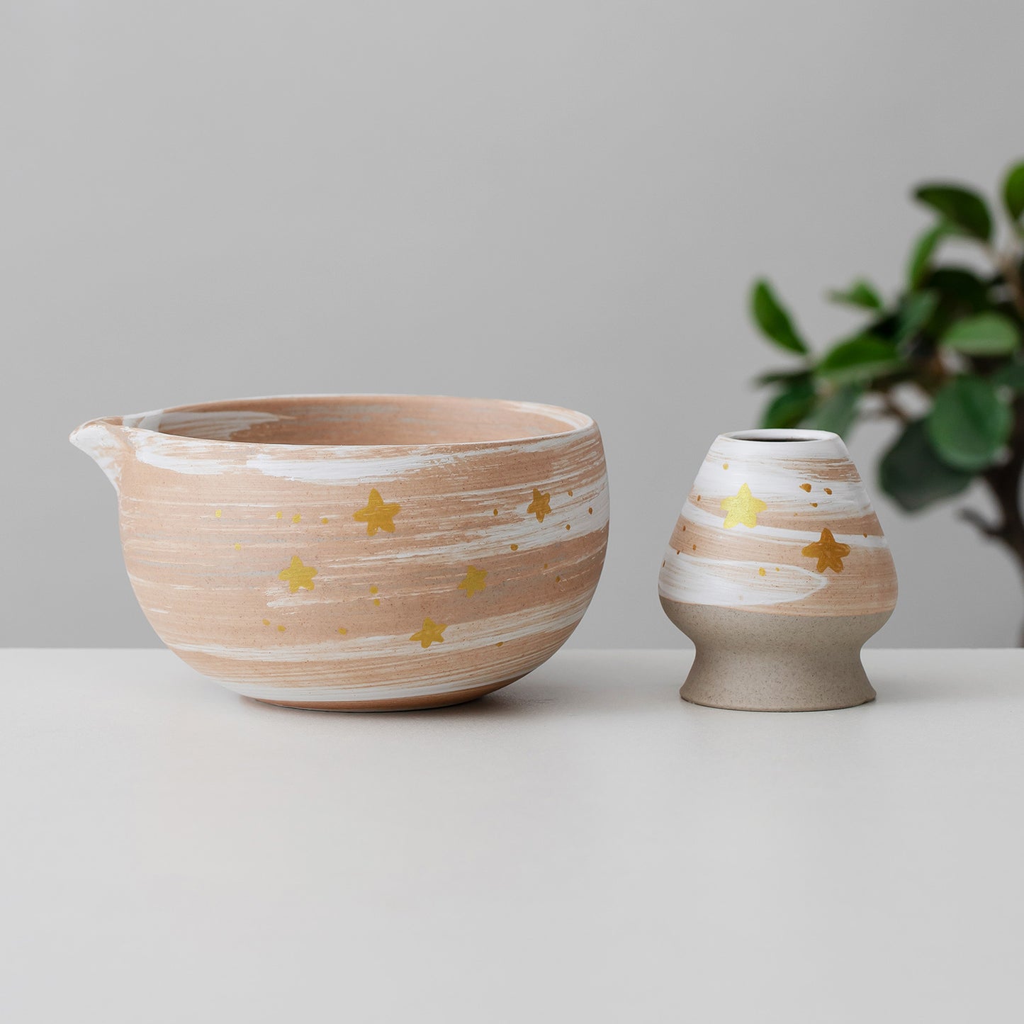 Hand Painted Stars Matcha Bowl with Spout, Starry Sky Matcha Kit, Matcha Tea Ceremony Set Matcha Gift Set