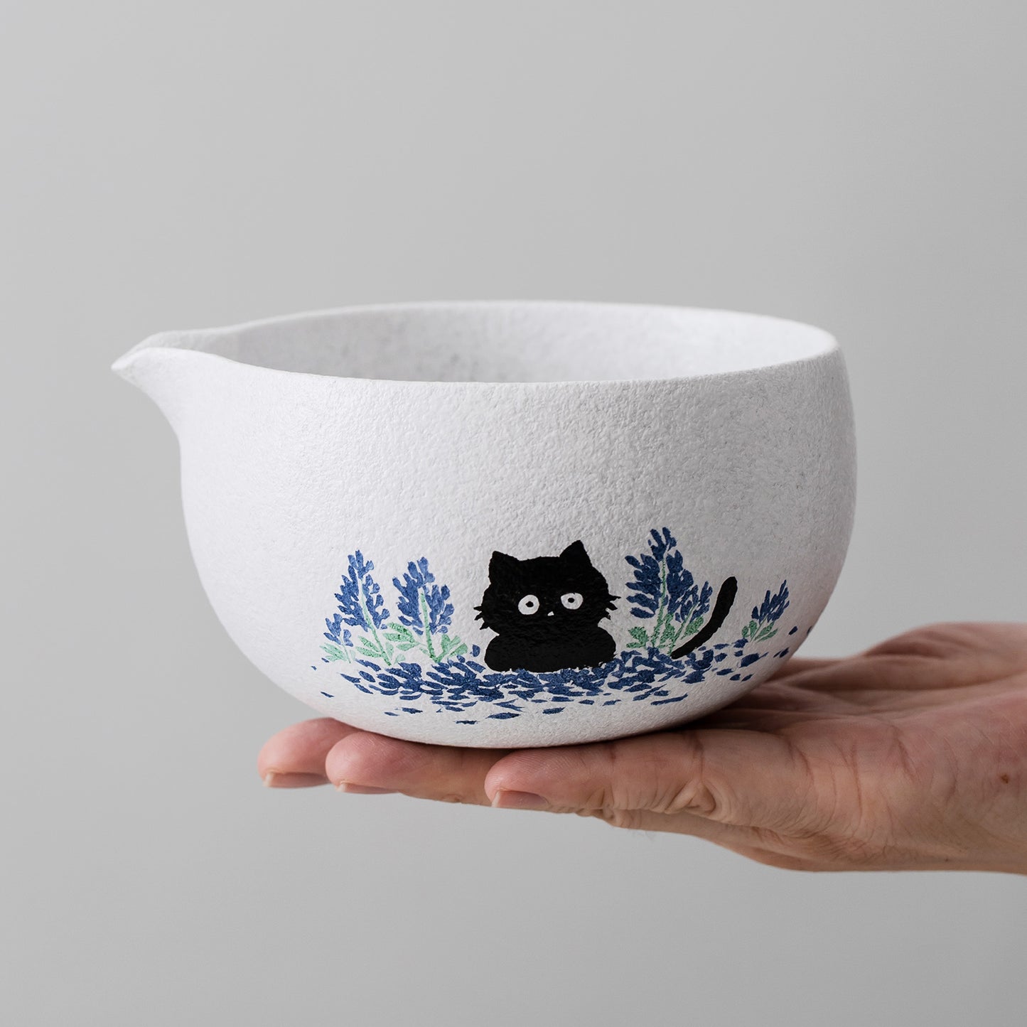 Hand Painted Cute Black Cat and Bluebonnet Matcha Gift Set Matcha Bowl Set with Spout Gift for Her