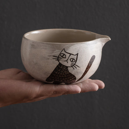 Hand Carved Cat Matcha Bowl Set with Spout Matcha Gift Set Personalized Gifts