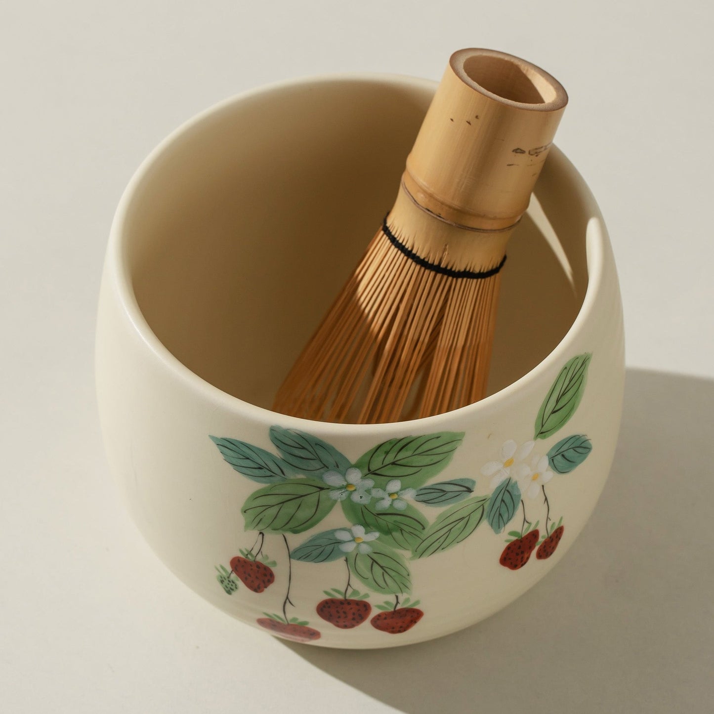 Hand Painted Strawberry Matcha Set Matcha Bowl with Spout, Bamboo Whisk and Chasen Holder Matcha Gift Set