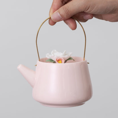 Handcrafted Pink Flower Teapot Portable Kung Fu Porcelain Flower Teapot Set