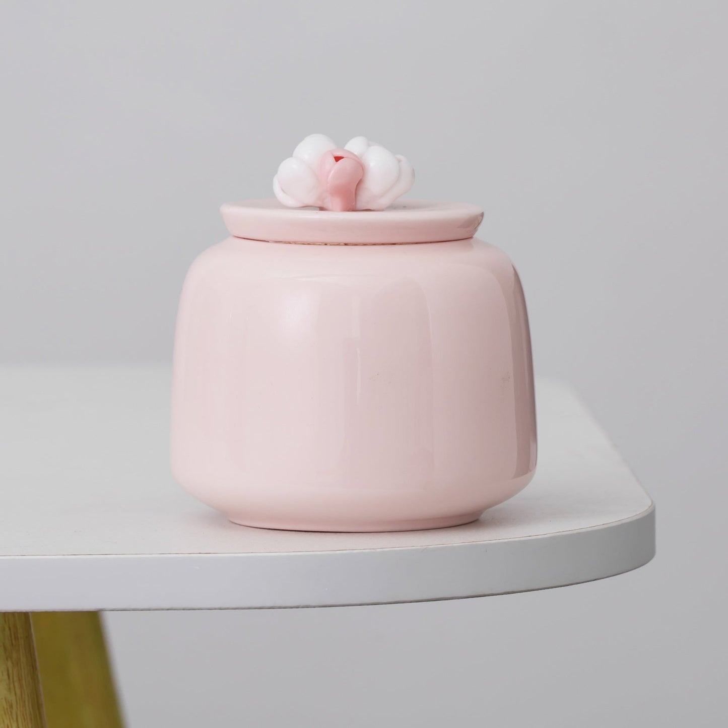 Handmade Porcelain Pink Flower Tea Jar, Candy Jar 200ml