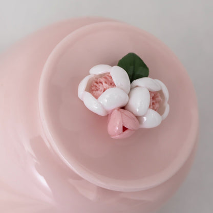 Handmade Porcelain Pink Flower Tea Jar, Candy Jar 200ml