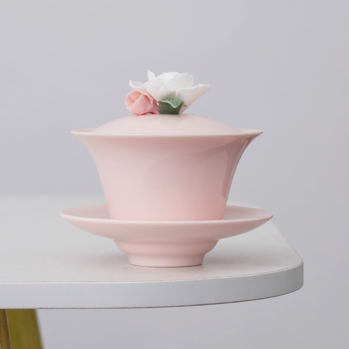 Handmade Flower Pink Gaiwan Porcelain Flower Tea Ware 120ml