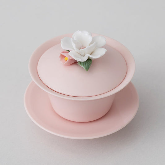 Handmade Flower Pink Gaiwan Porcelain Flower Tea Ware 120ml