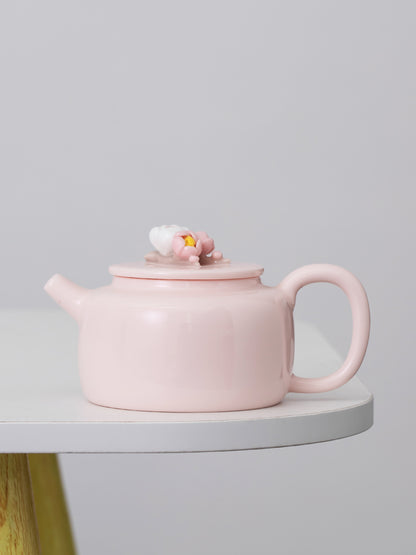 Handmade Flower Porcelain Pink Flower Tea Pot