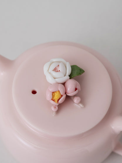 Handmade Flower Porcelain Pink Flower Tea Pot