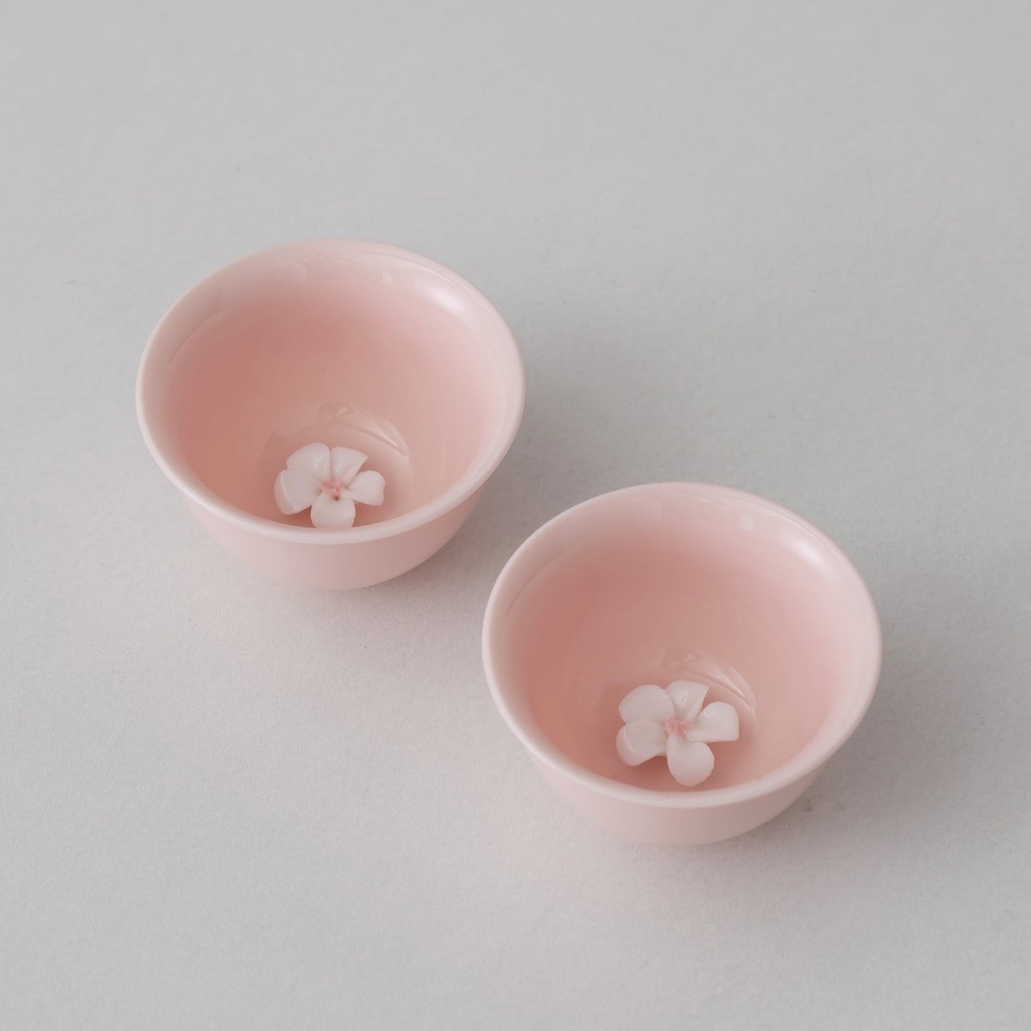 Handmade 3D Flower Pink Ceramic Teacup Kungfu Teacup Set of 2