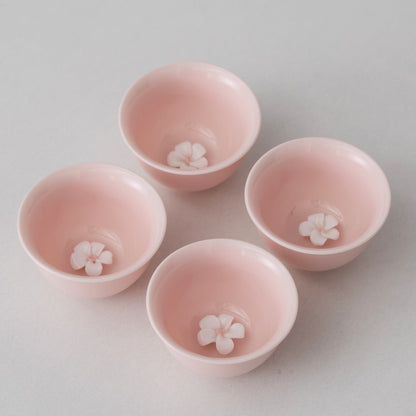 Handmade 3D Flower Pink Ceramic Teacup Kungfu Teacup Set of 2