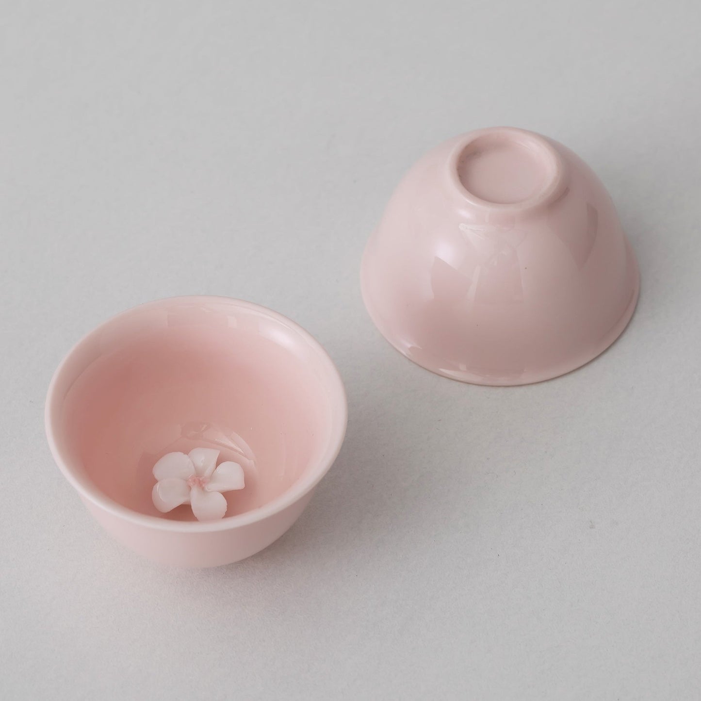 Handmade 3D Flower Pink Ceramic Teacup Kungfu Teacup Set of 2