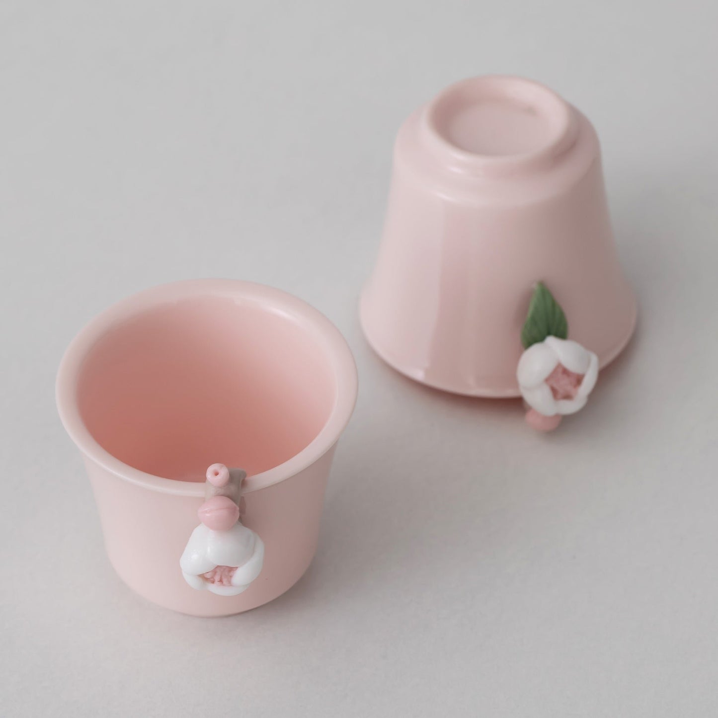 Handmade Set of 2 Porcelain Flower Tea Cups 60ml, Kung Fu Tea Cups