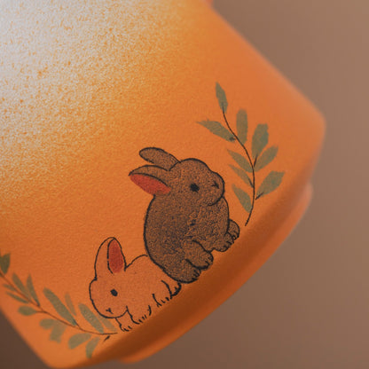 Hand-painted Cute Cat and Rabbit Coffee Cup with Wooden Handle