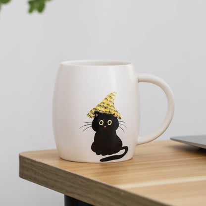 Hand Painted Black Cat in a Hat Coffee Mug Cat Cup 420 ML