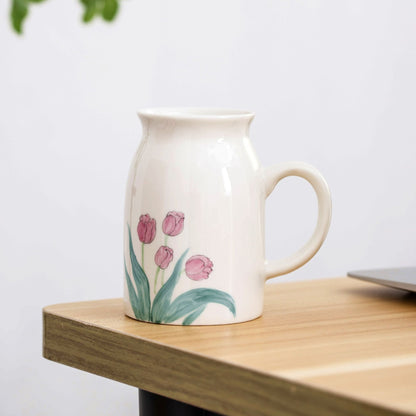 Hand Painted Tulip Jug for Milk Ceramic Water Cup Pottery Milk Pitcher