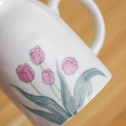 Hand Painted Tulip Jug for Milk Ceramic Water Cup Pottery Milk Pitcher