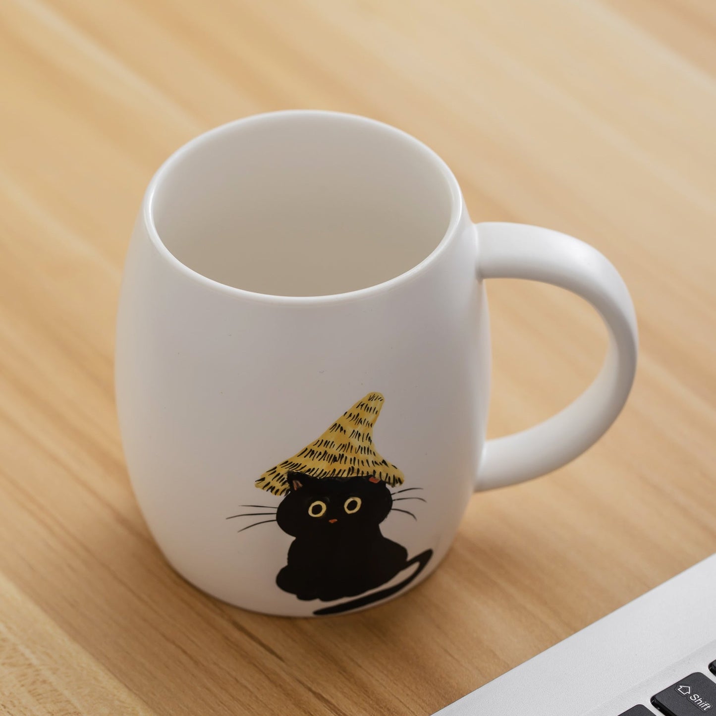 Hand Painted Black Cat in a Hat Coffee Mug Cat Cup 420 ML