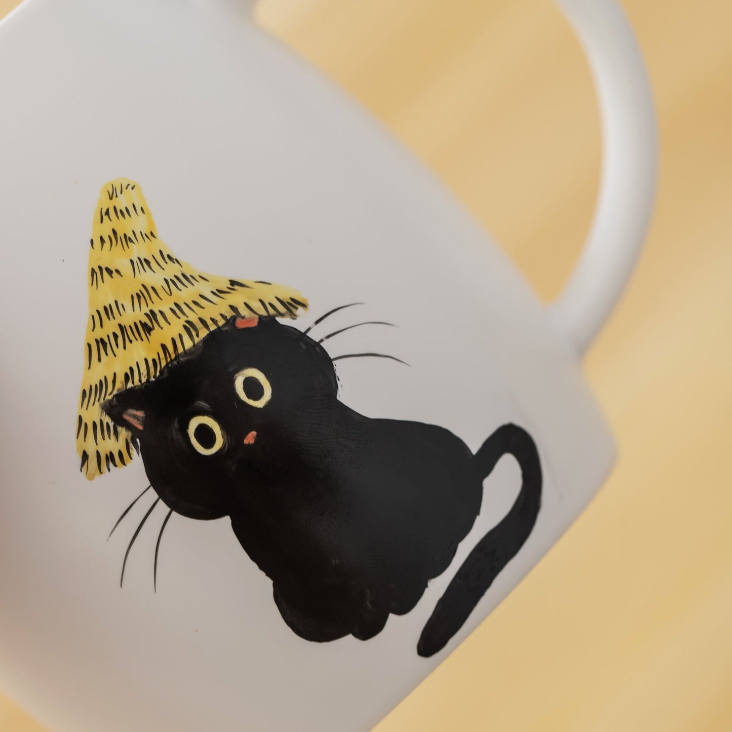 Hand Painted Black Cat in a Hat Coffee Mug Cat Cup 420 ML