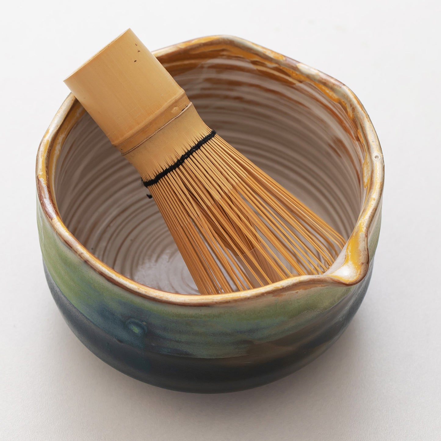 Hand-painted Vintage Ceramic Matcha Bowl with Spout with Bamboo Whisk and Chasen Holder Matcha Set