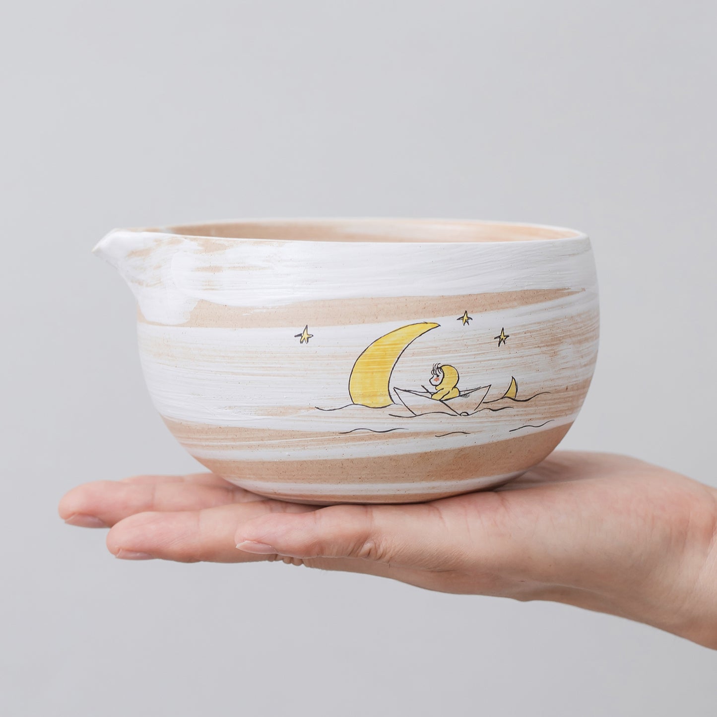 Hand Painted Dreaming on the Starry River Matcha Bowl with Spout, Kid Fly to the Moon Matcha Gift Set, Birthday Gifts