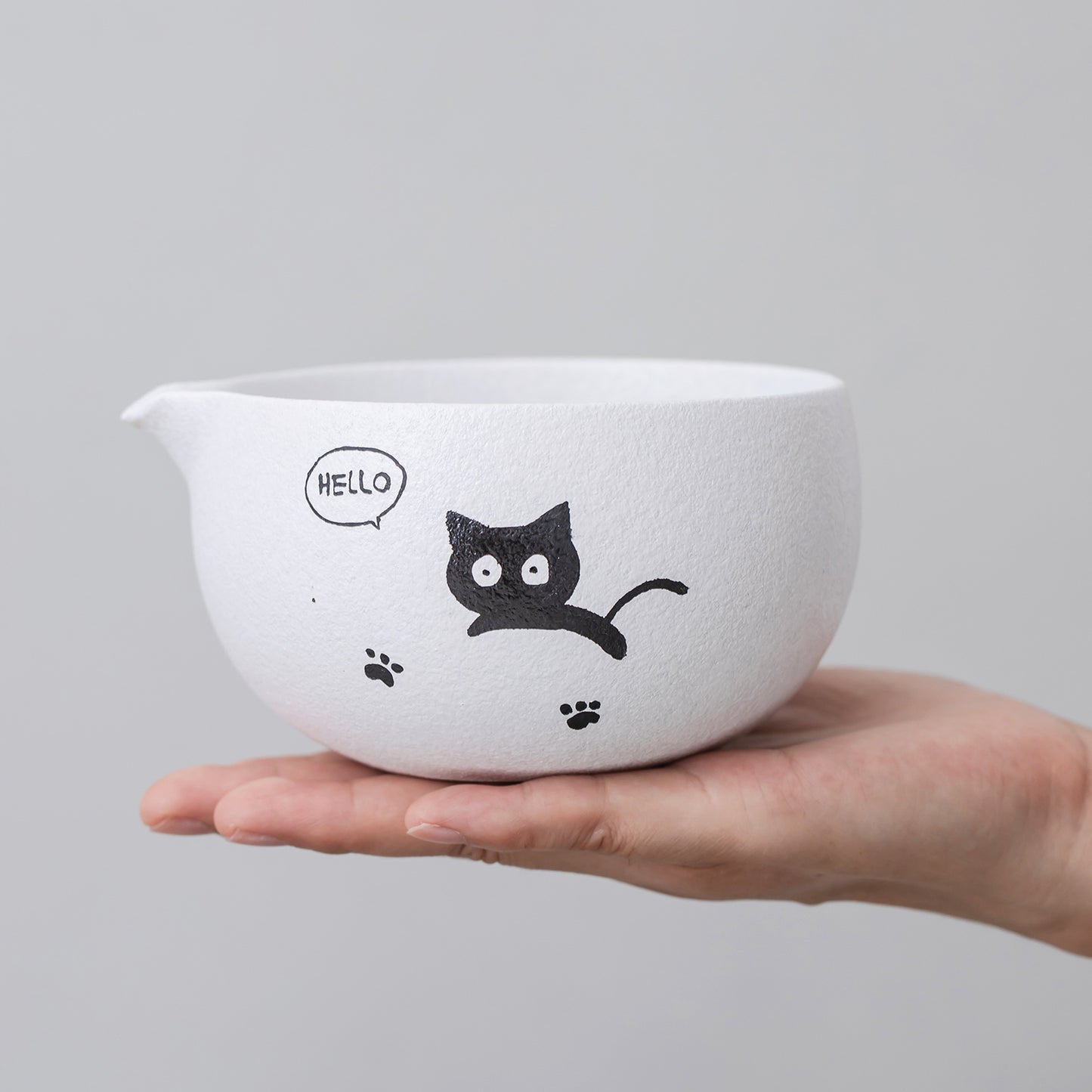 Hand Painted Cute Little Black Cat Matcha Set, Matcha Bowl Set with Kitty Hello, Matcha Gift Set, Birthday gifts