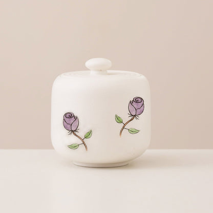 Hand Painted Purple Rose Elegant White Pet Urn  Personalized Cat & Dog Pet Urn, Custom Carved Pottery Keepsake Urn