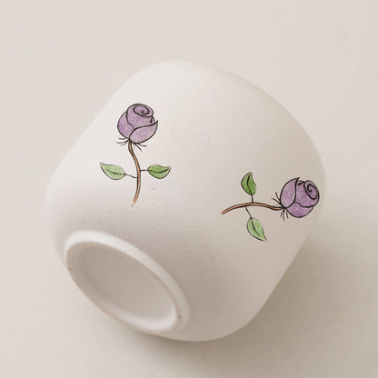 Hand Painted Purple Rose Elegant White Pet Urn  Personalized Cat & Dog Pet Urn, Custom Carved Pottery Keepsake Urn