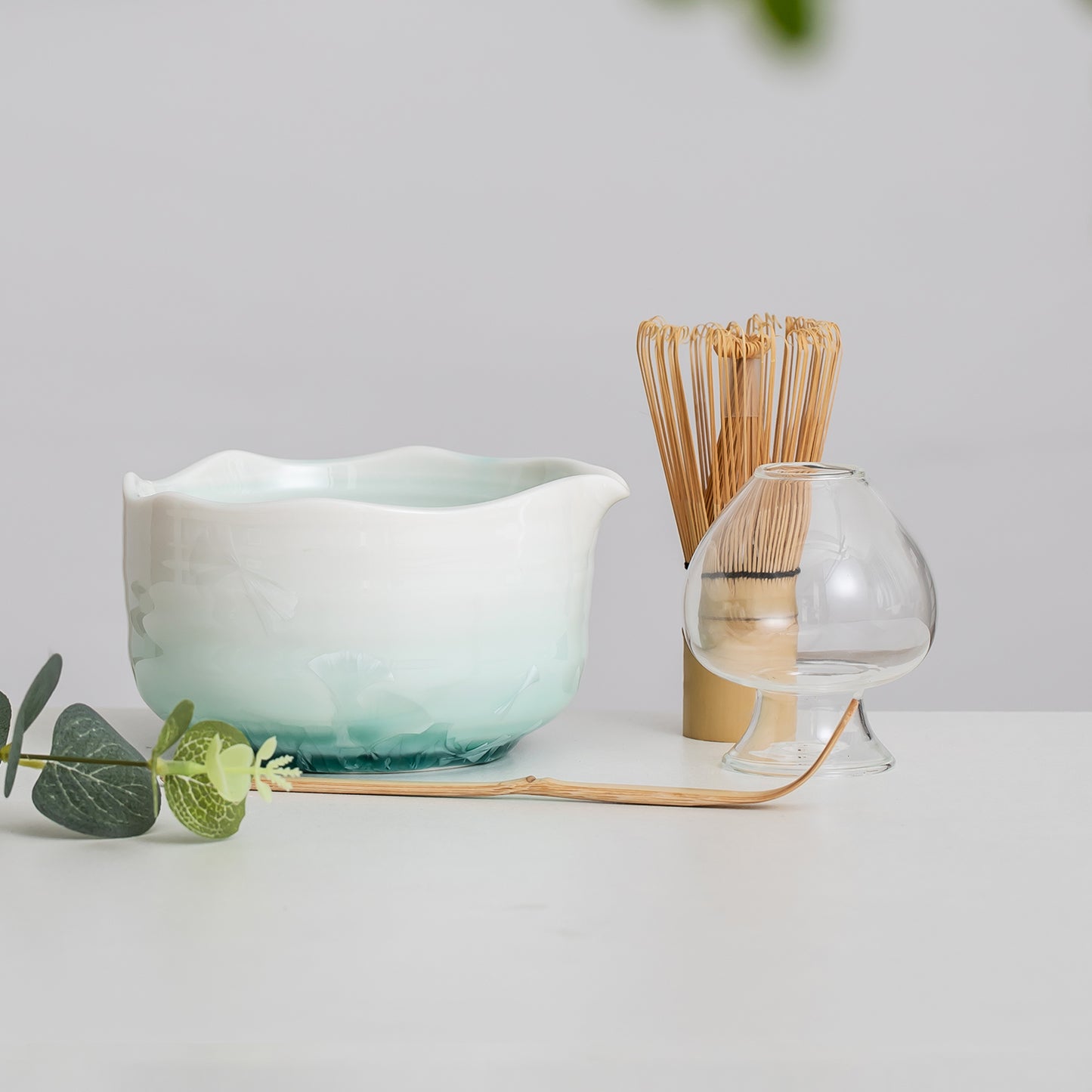 Handmade Natural Flower Glazing Gradient Blue Matcha Bowl Set, Matcha Gift Set, Matcha Tea Ceremony Set