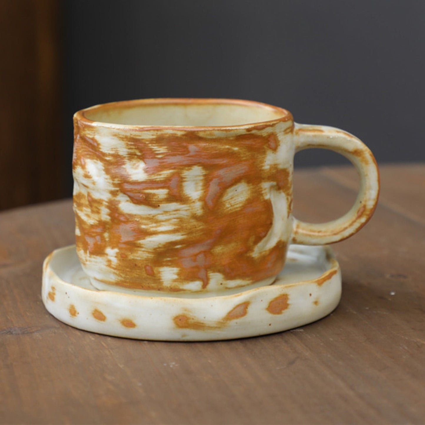 Ceramic Hand drawn vintage Coffee Cup Teacup with plate